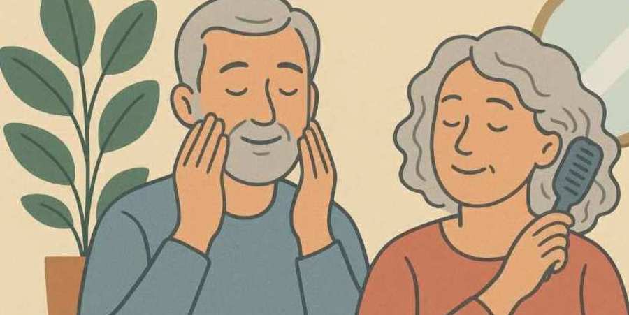 Afbeelding van ouder koppel die zich verzorgen